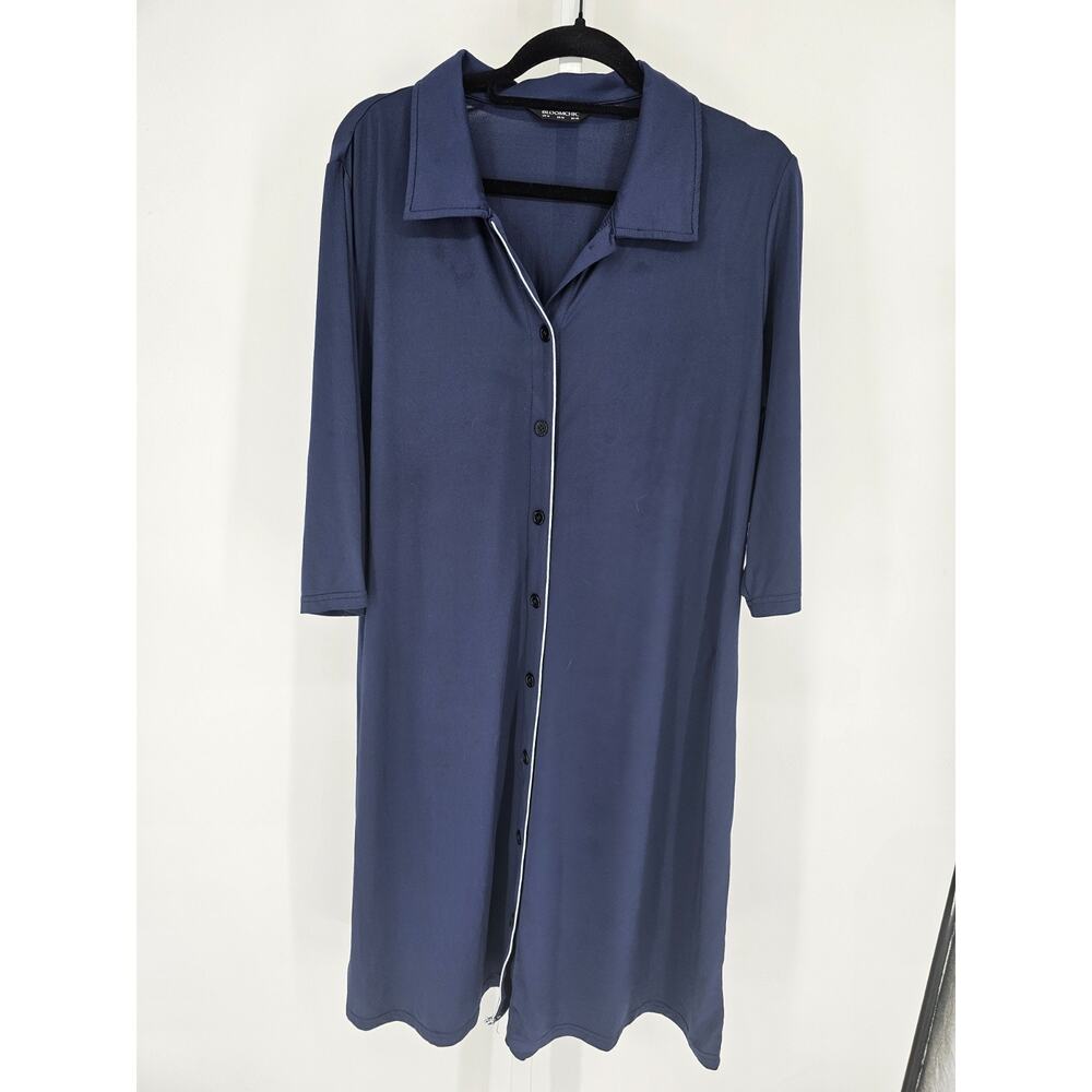 Bloomchic Womens Sz 12 Long Sleeve Button Up Nightgown Dark Blue Collared